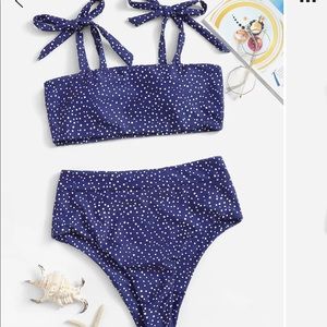 SHEIN Polka dot tie shoulder high waisted bikini